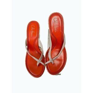 Cole Haan Gray snake print Leather thong wedge Sandals 10 B